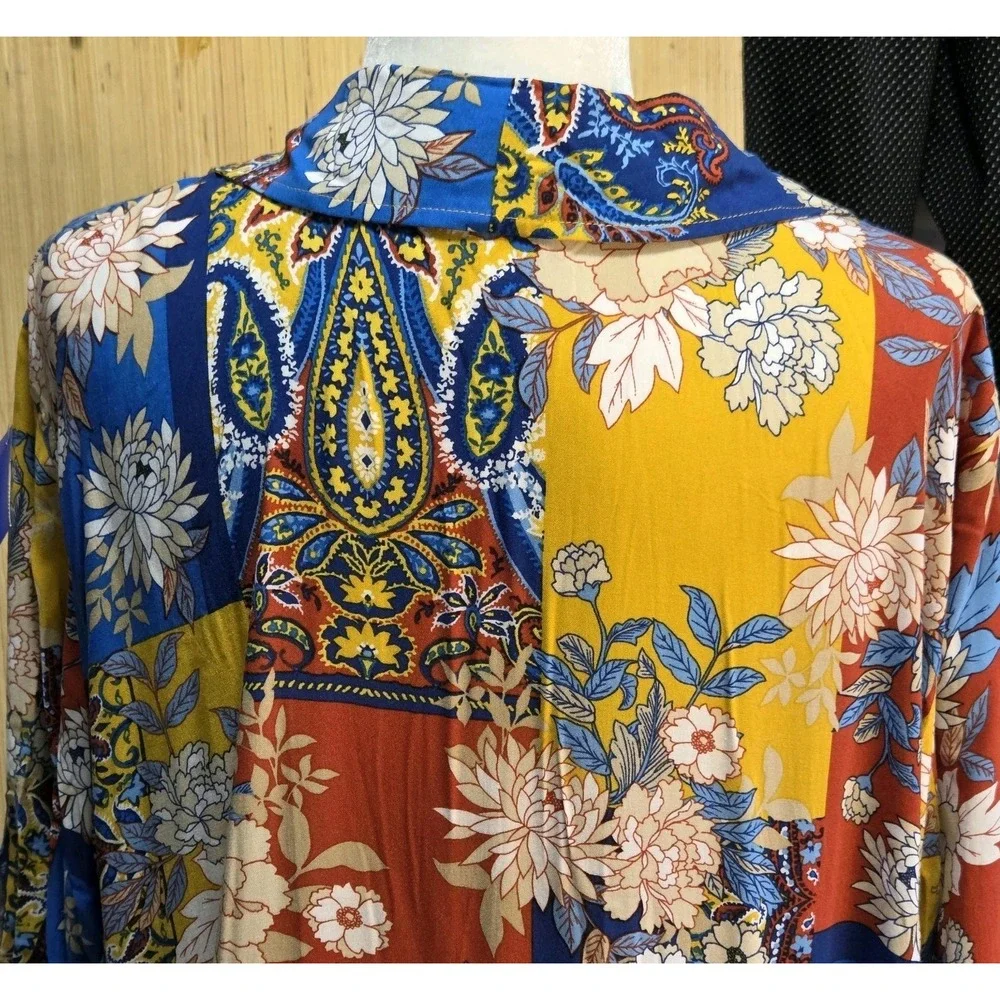 Ruby Rd Sz 2X Ladies ‎ Multicolor Boho Mixed Media Tunic Blouse Floral Rayon - Picture 7 of 8